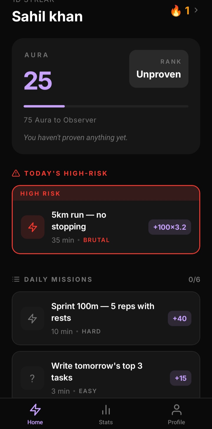 Home screen — Aura and daily missions